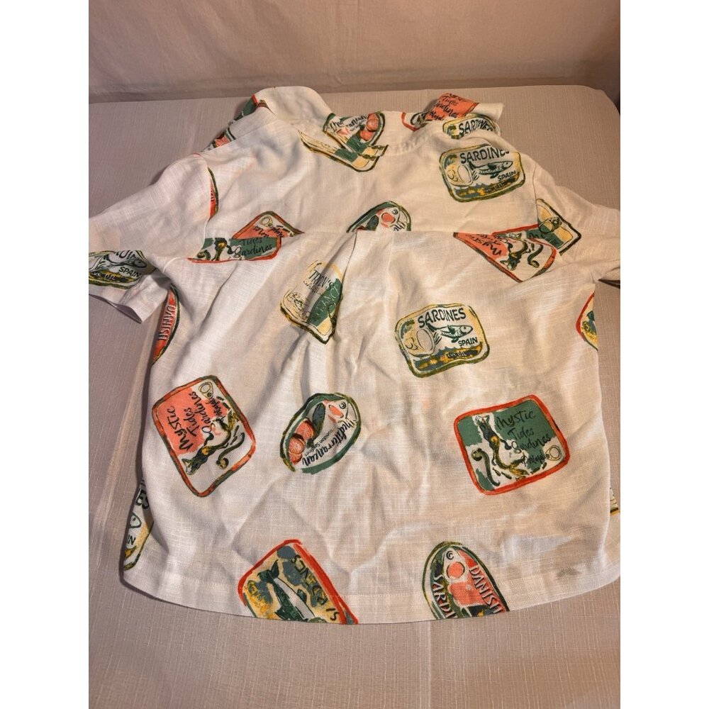 Jane + Delancey Sardine Print Shirt Women’s L Linen Blend Button Up - Picture 8 of 10